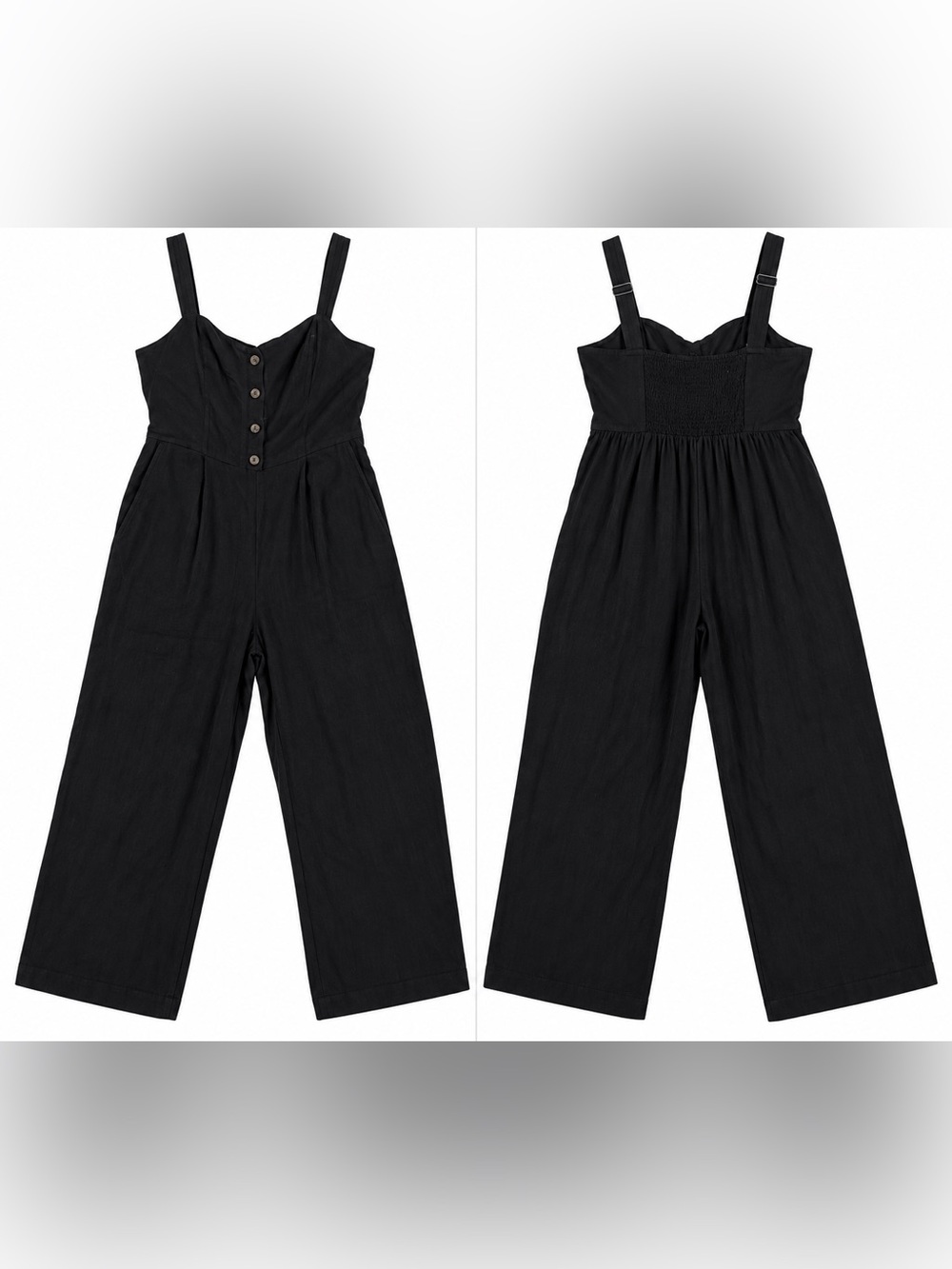 Old Navy Black Linen Blend Wide Leg Jumpsuit Women’s M